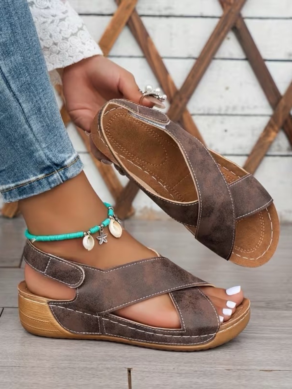 Women's Fashion Wedge Platform Sandals with Cross Strap Vintage Comfortable